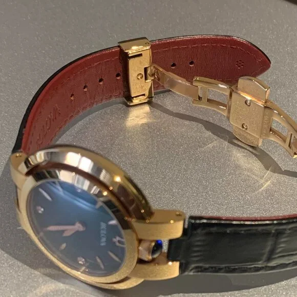 Bulova Women’s Rubaiyat Black Leather Strap Bezel Watch - Picture 2 of 5